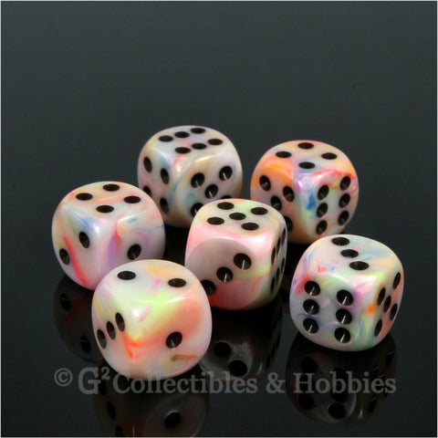 D6 16mm Festive Circus with Black Pips 6pc Dice Set