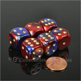 D6 16mm Gemini Blue Red with Gold Pips 6pc Dice Set
