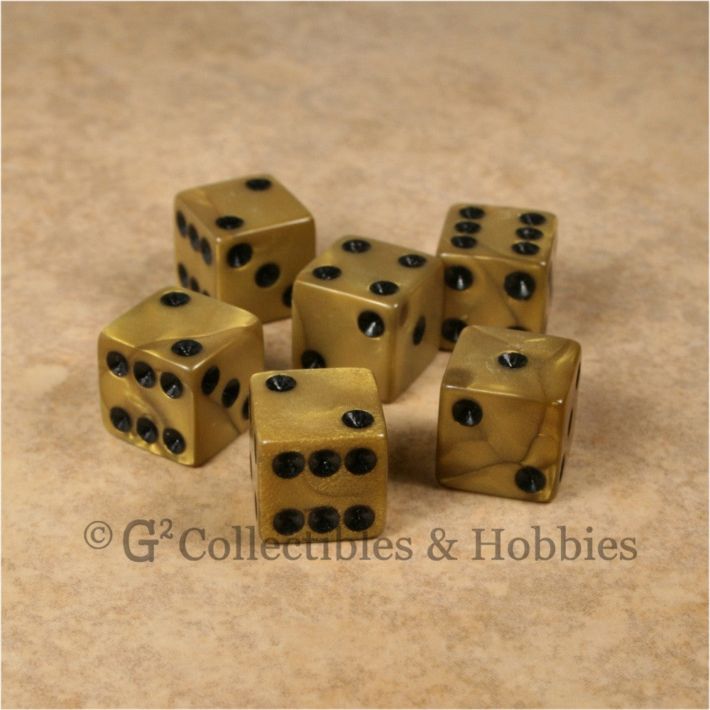 D6 16mm Pearlized Olympic Gold 6pc Dice Set