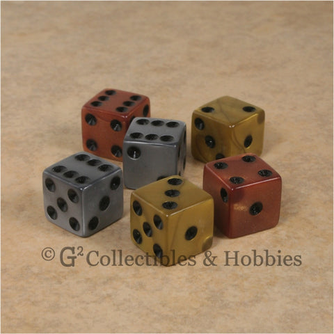 D6 16mm Pearlized Olympic Gold, Silver, Bronze 6pc Dice Set