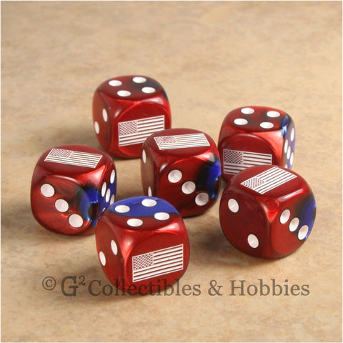 US American Flag Dice - Set of 6 Red Gemini w/some Blue