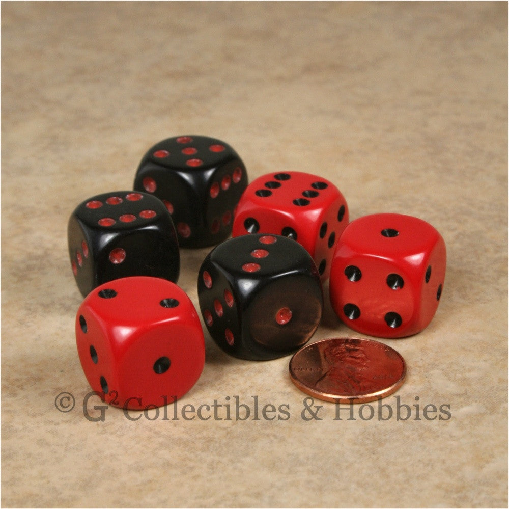 D6 16mm Rounded Edge 6pc Dice Set - Red & Black