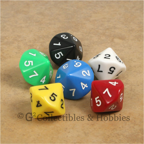 D7 (14 sided) 1 to 7 Twice 20mm Dice Set 6pc - 6 Colors