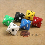 D7 (14 sided) 1 to 7 Twice 20mm Dice Set 6pc - 6 Colors