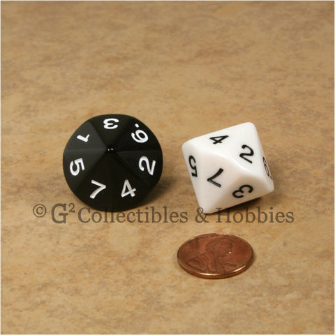 14 Sided D7 1 to 7 Twice Large 20mm Dice Pair - Black & White