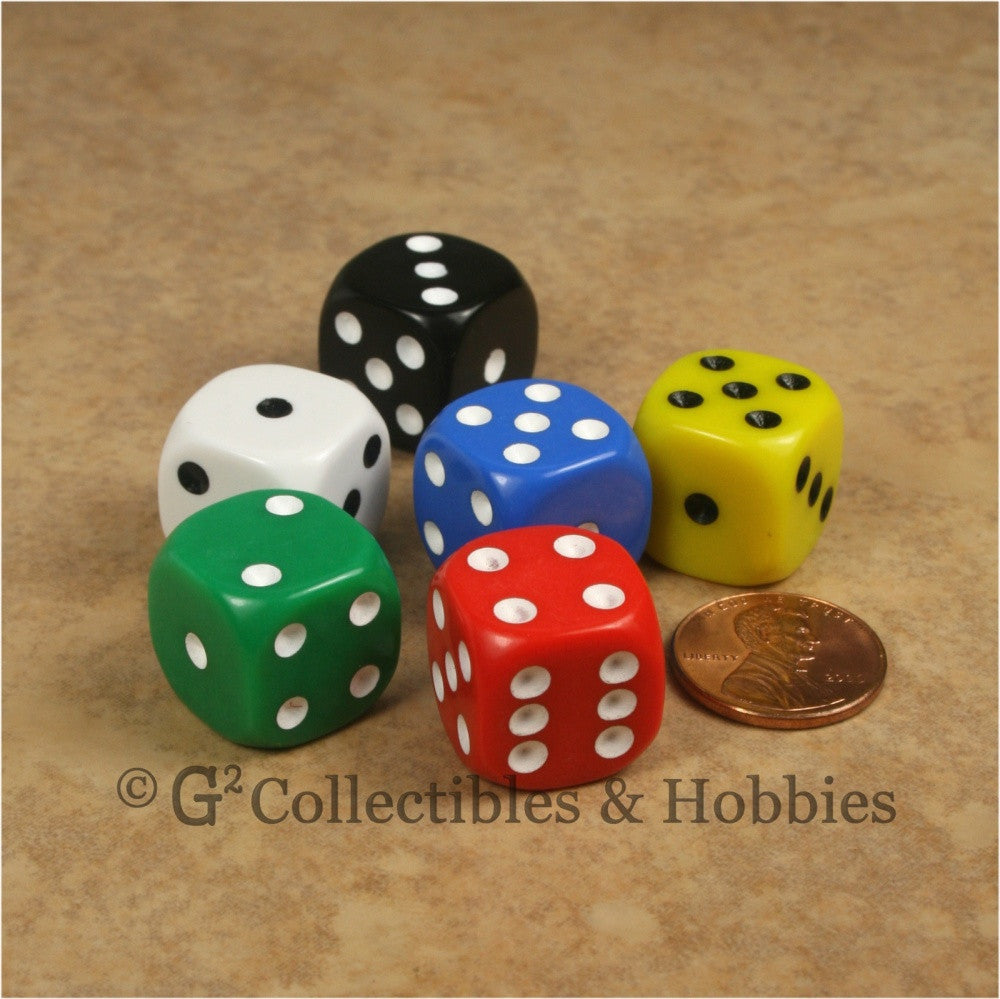 D6 16mm Rounded Edge 6pc Dice Set - 6 Colors