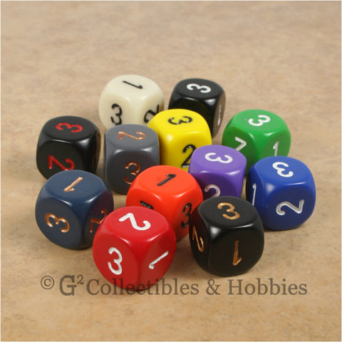 D3 (6 Sided) RPG Dice Set 12pc - 12 Colors