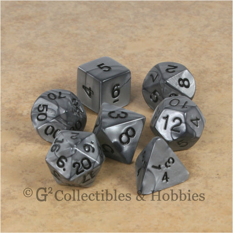 RPG Dice Set Olympic Silver with Black Numbers 7pc