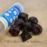 RPG Dice Set Opaque Black with Red Numbers 7pc