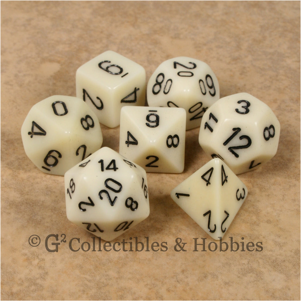 RPG Dice Set Opaque Ivory with Black Numbers 7pc
