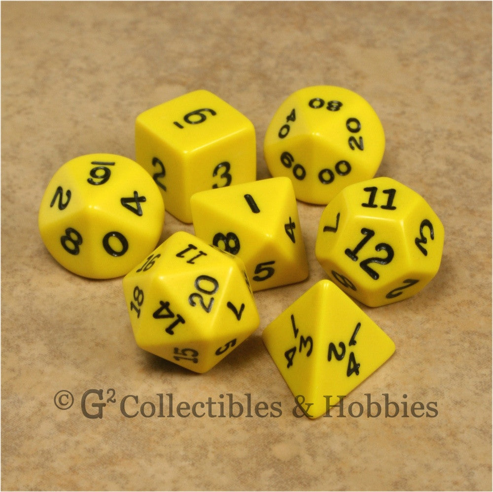 RPG Dice Set Opaque Yellow with Black Numbers 7pc