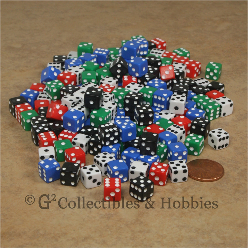 D6 8mm Opaque Multicolored with White/Black Pips 200pc Bulk Dice Set