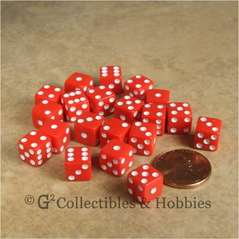 D6 8mm Opaque Red with White Pips 20pc Dice Set