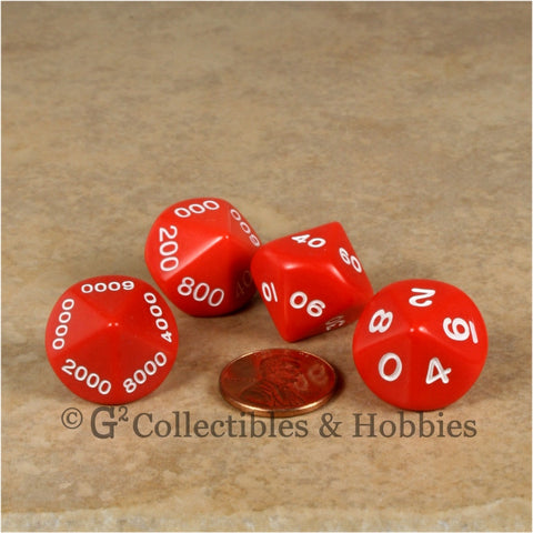 D10 Opaque Red Place Value Dice Tens 4pc Set
