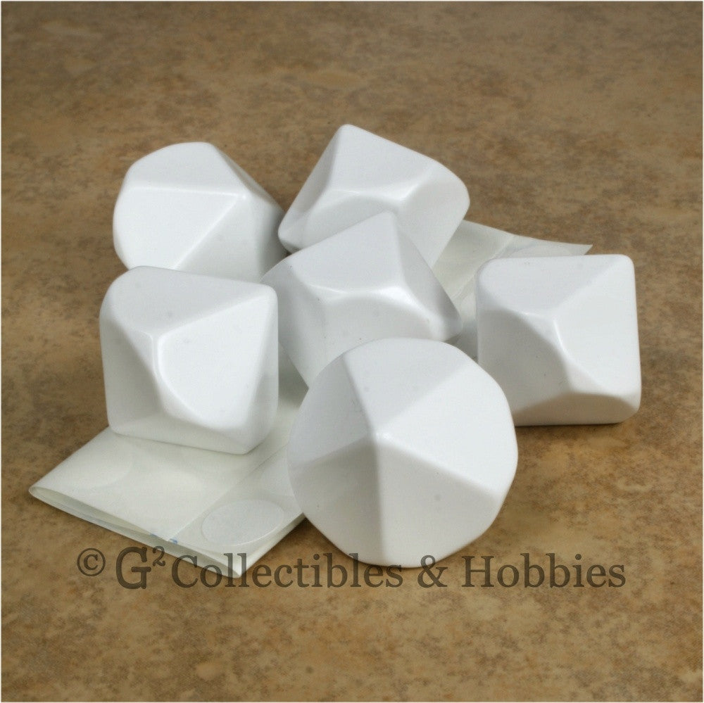 D10 25mm Blank White 6pc Dice Set