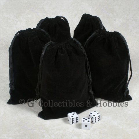 Dice Bag: Large Black Velveteen - 5pc Set