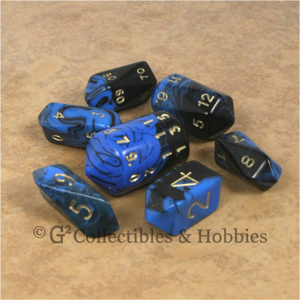 RPG Dice Set Crystal Oblivion Black / Blue with Gold 7pc