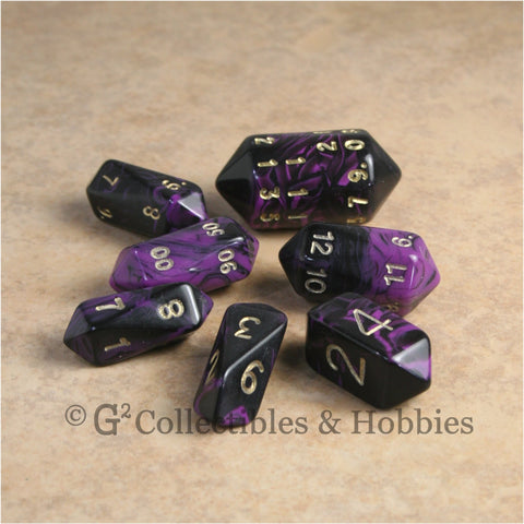 RPG Dice Set Crystal Oblivion Black / Purple with Gold 7pc