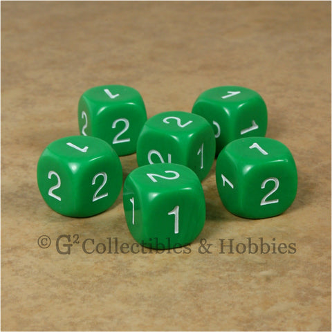 D2 (6 Sided) RPG Dice Set 6pc - Green