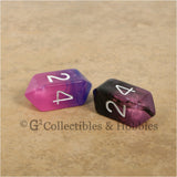 D4 Crystal Toxic Dice 2pc Set - Translucent Pink Blue & Pink Black