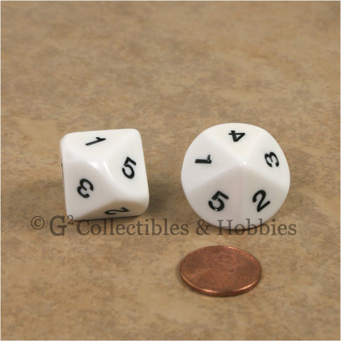 10 Sided D5 1 to 5 Twice Large 20mm Dice Pair - White