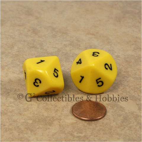 10 Sided D5 1 to 5 Twice Large 20mm Dice Pair - Yellow