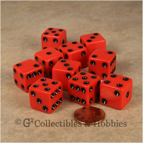 D6 16mm Opaque Red with Black Pips 10pc Dice Set