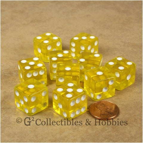 D6 16mm Transparent Yellow with White Pips 10pc Dice Set