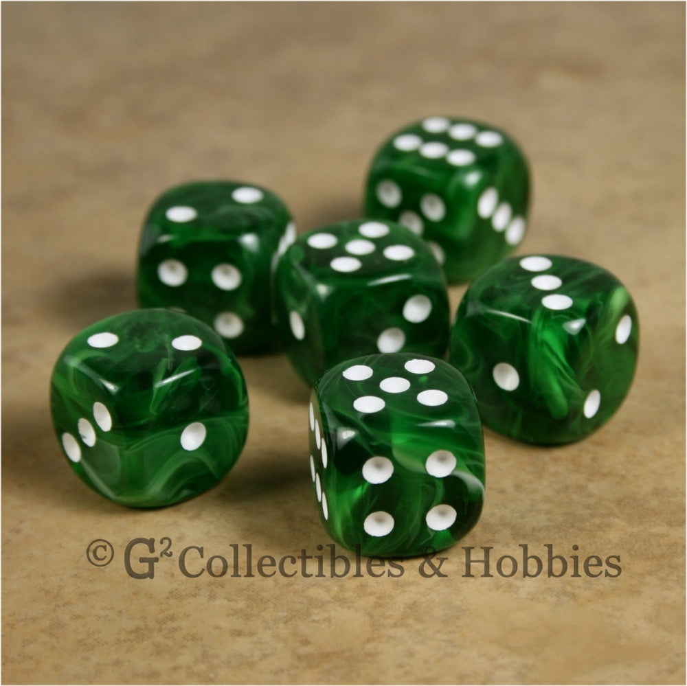 D6 16mm Deluxe Swirl Ice Green 6pc Dice Set