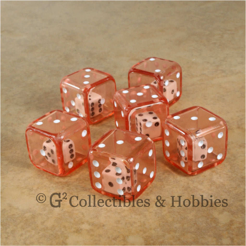 D6 19mm Double Dice 6pc Dice Set - Red