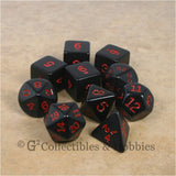RPG Dice Set Opaque Black with Red Numbers 10pc