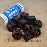 RPG Dice Set Opaque Black with Red Numbers 10pc