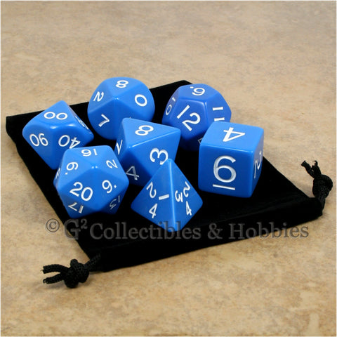 Jumbo RPG 7pc Dice & Bag Set - Blue with White Numbers