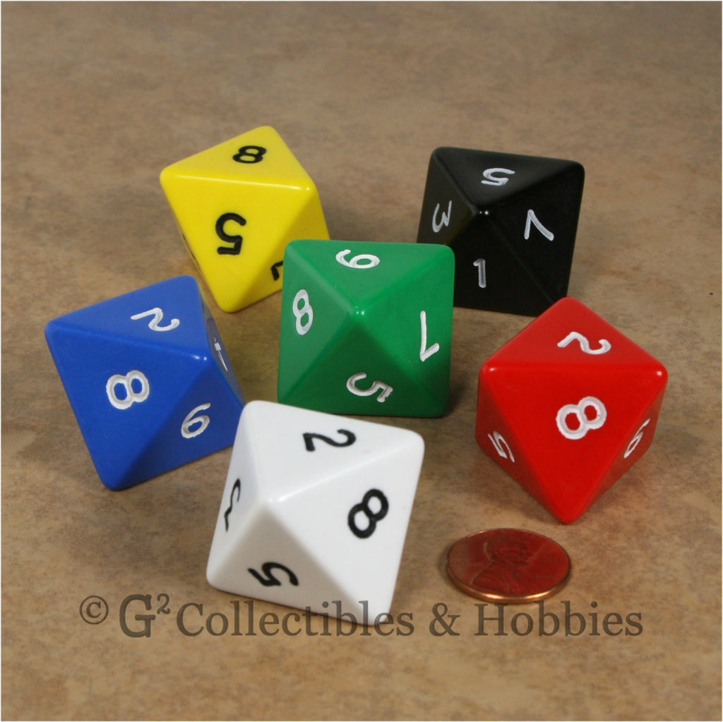 D8 Jumbo 25mm Opaque 6pc Dice Set - 6 Colors