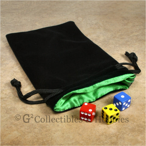 Dice Bag: Large Black Velvet with Green Satin Lining