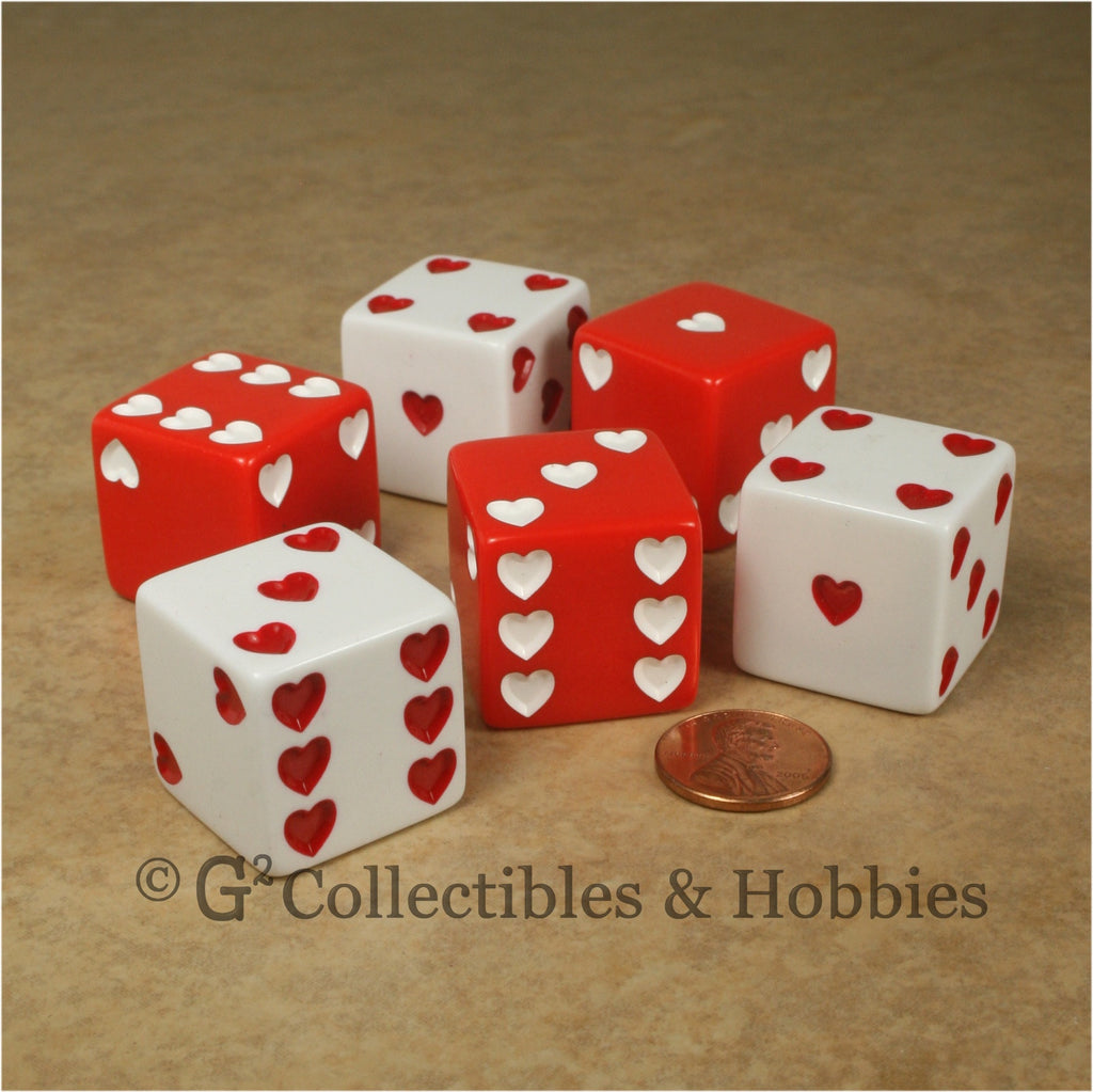 D6 25mm Sweetheart Dice 6pc Dice Set - Red & White