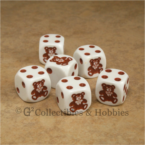 Teddy Bear 6pc Dice Set - White