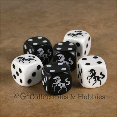 Unicorn 6pc Dice Set - White & Black