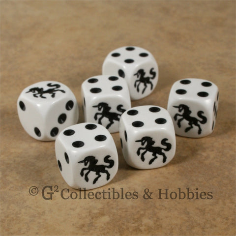 Unicorn 6pc Dice Set - White