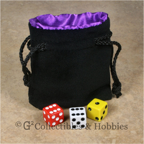 Dice Bag: Small Black Velvet with Royal Purple Satin Lining