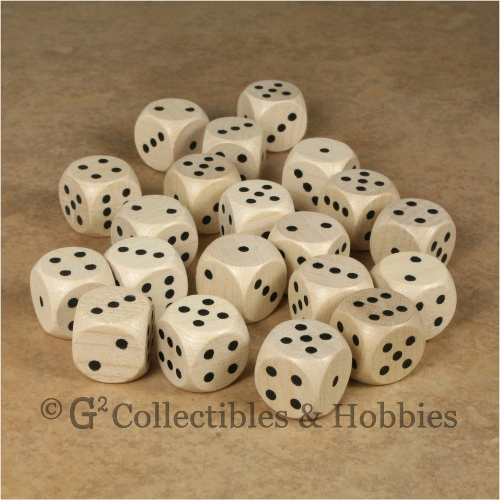 D6 16mm Wood (Clear Stained) 20pc Dice Set